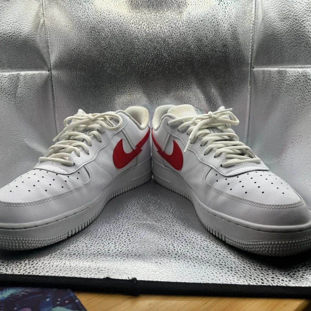 Size 12 Nike Air Force 1 LV8 Euro Tour White Red Mens Lace-Up Sneaker CW7577-100